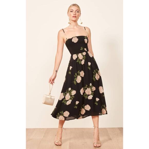 Reformation Rosehip Fit & Flare Floral Dress Lined Pockets Crepe Smocked Size 2 - Picture 11 of 11